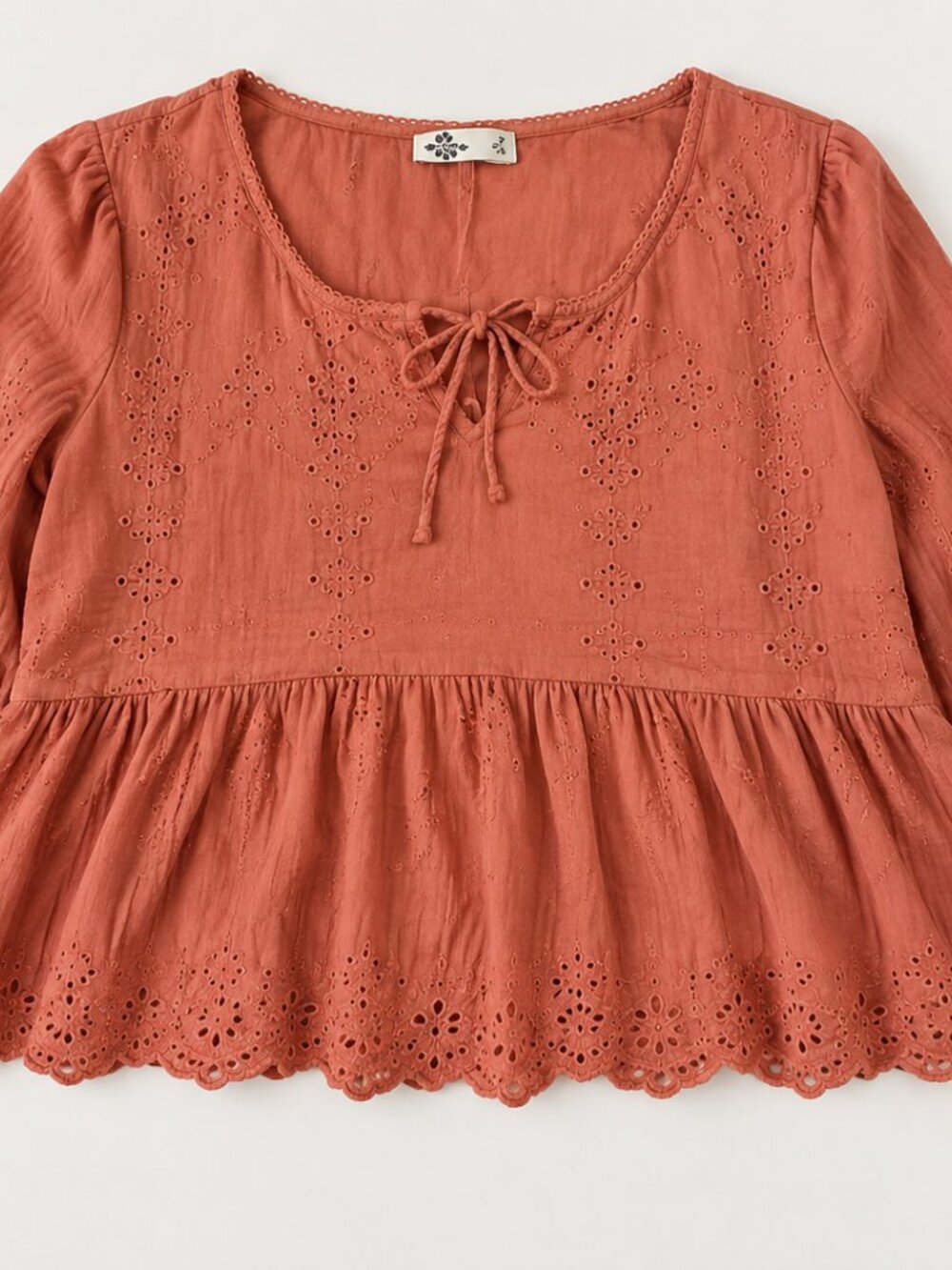 Hollister Small Coral Eyelet Embroidered Peplum Blouse Boho Cottagecore